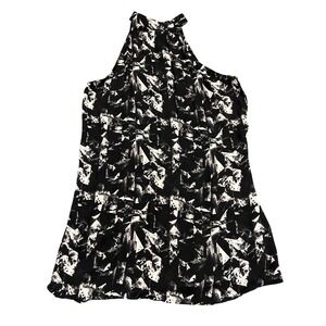 Valette Halter Top Womens XS Black White Abstract Geometric Mock Neck Blouse